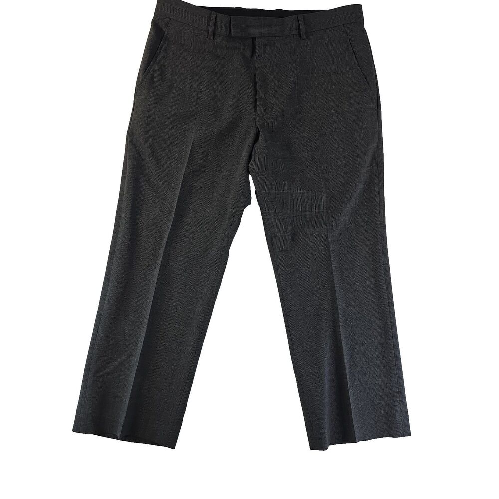 GAP Glen Plaid Wool Blend Flat Front Pants Trousers Men's 34x28 Gray Black